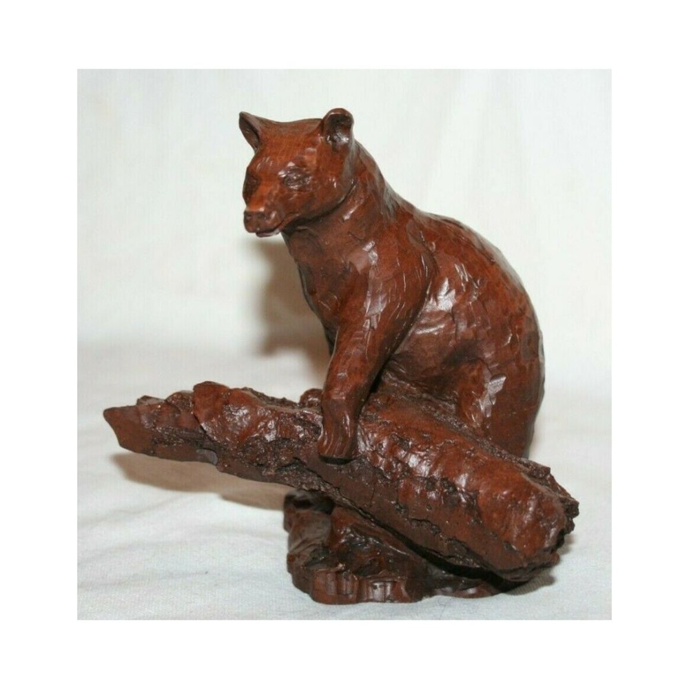 Red Mill Mfg Pecan Wood Resin Bear w Branch Figurine Red Mill MFG Marked
